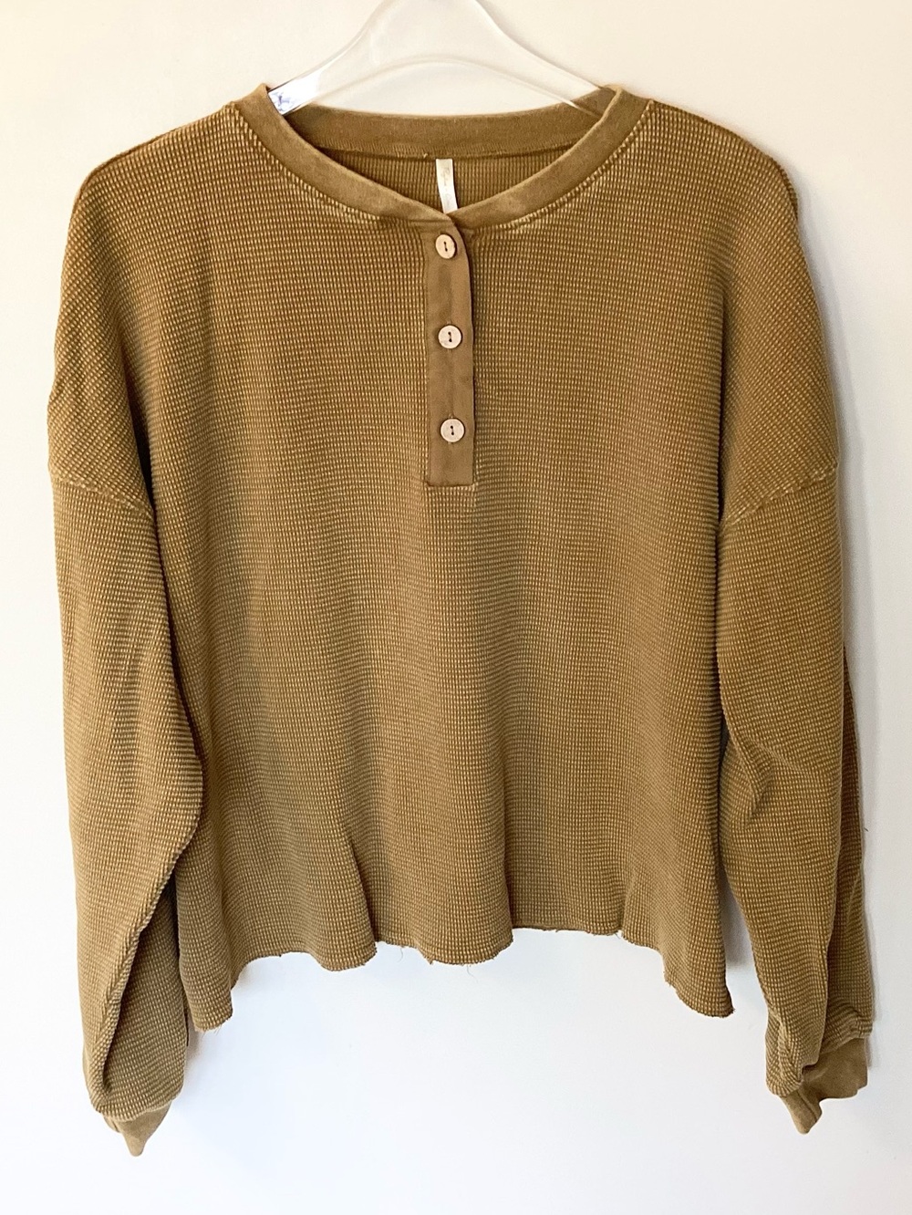 Rylee + Cru Long Sleeve Waffle Knit Henley Shirt - Mustard - XL